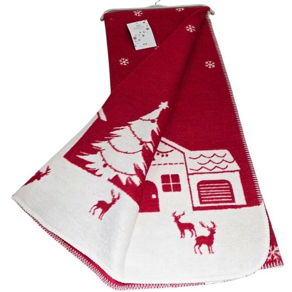 Docofil Reversible Ivory Red Snowflakes Throw Blanket 51x67 Made in Portugal - Picture 15 of 15
